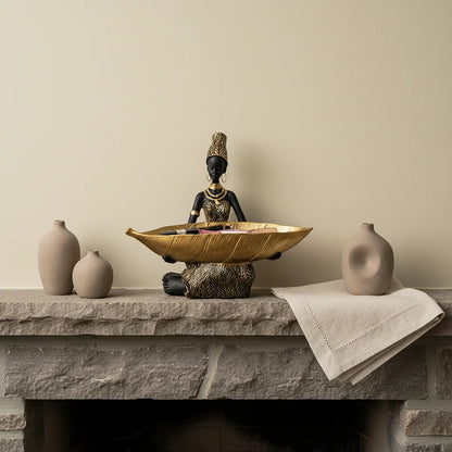 African Seated Figure Tray Sculpture