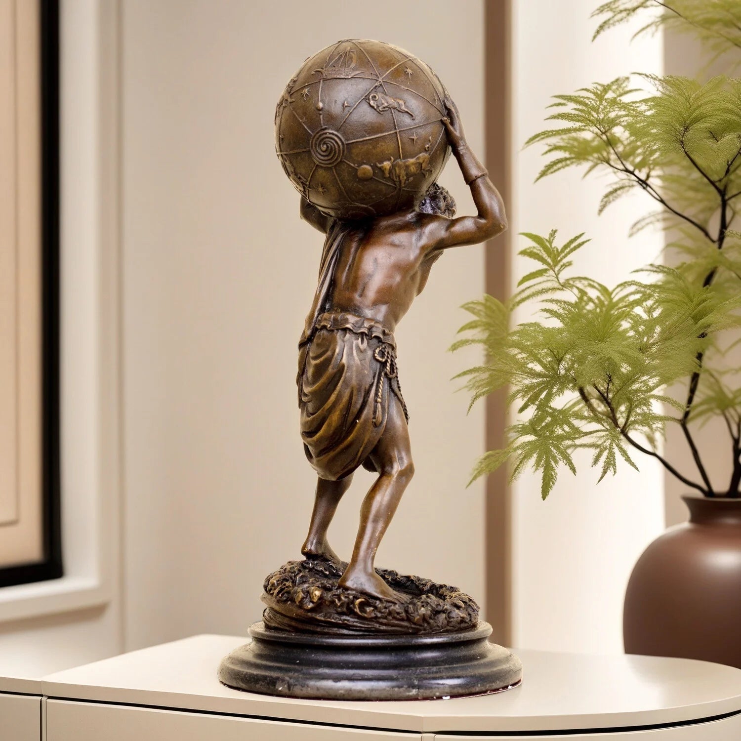 The Burden - Atlas Carrying Celestial Sphere Bronze Sculpture