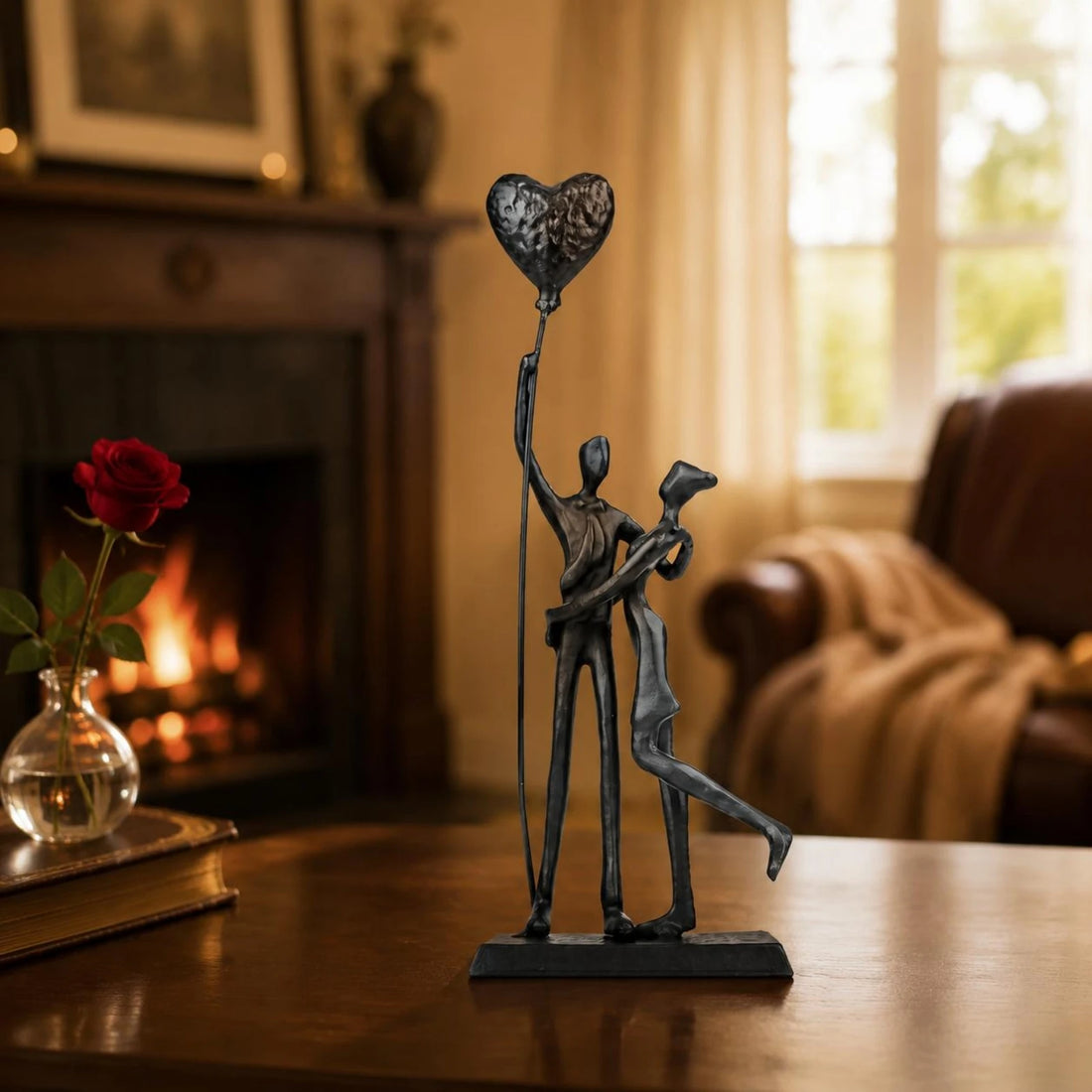 Heart Balloon Couple Cast Iron Figurine