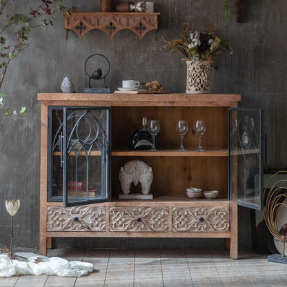 American Retro Carved Glass Wine Cabinet