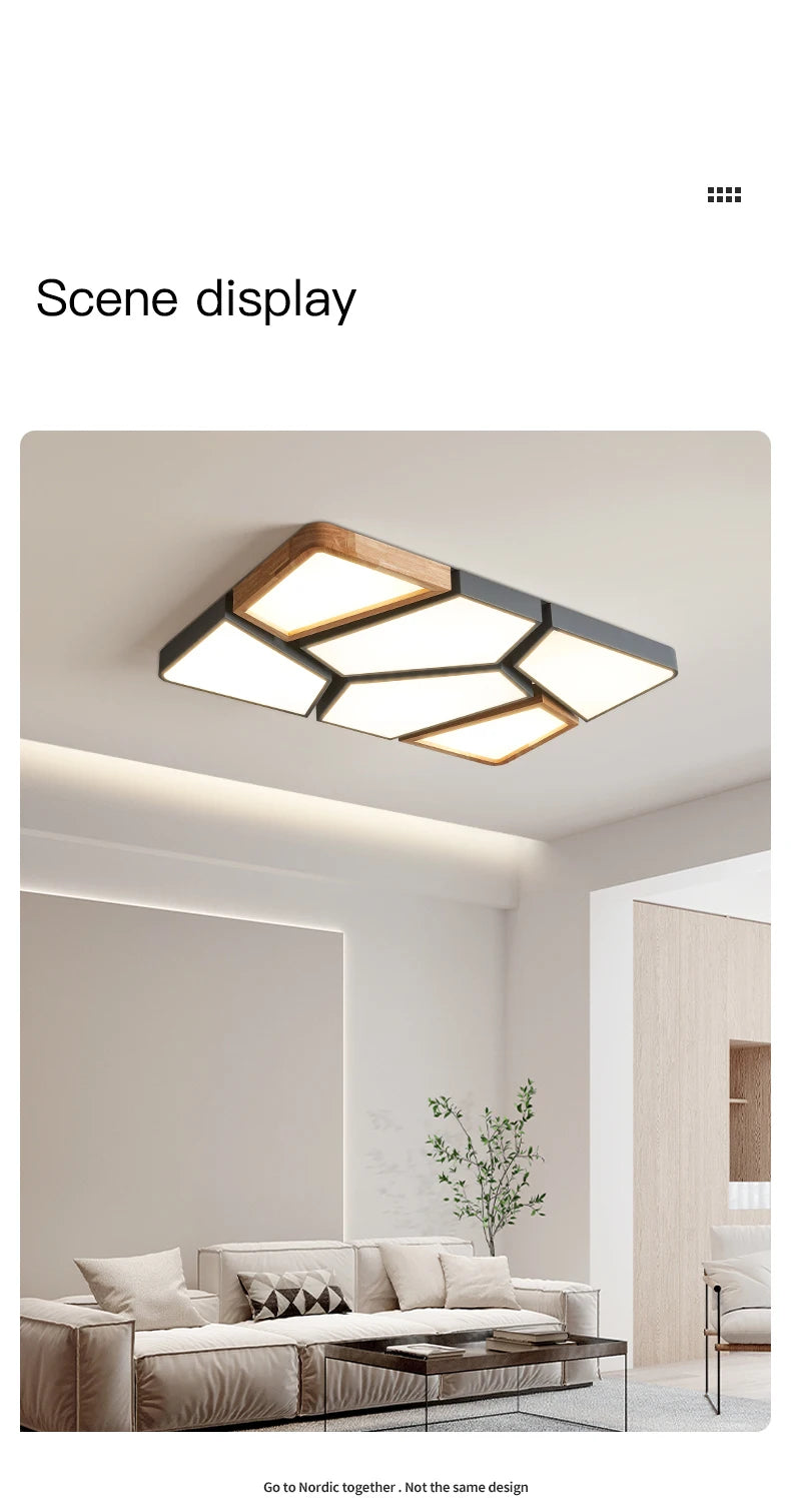 Geometra - Nordic Style Geometric Ceiling Light with Wood Finish