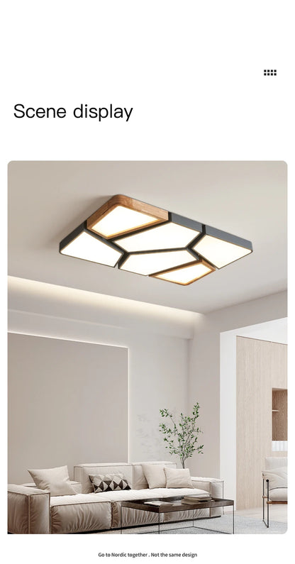 Geometra - Nordic Style Geometric Ceiling Light with Wood Finish