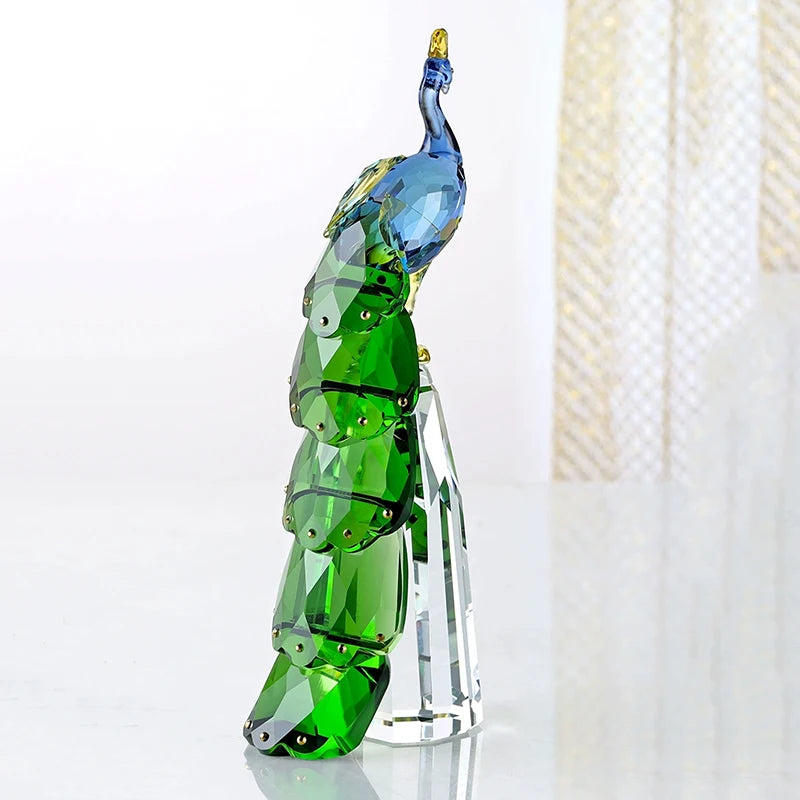 FACETED CRYSTAL PEACOCK SCULPTURE