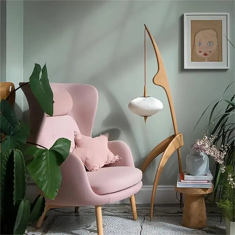 Walnut Wood Japanese-Style Floor Lamp