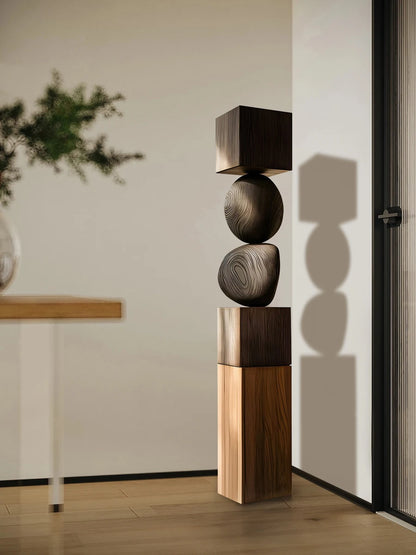 Stacked Geometric Wood Floor Sculpture