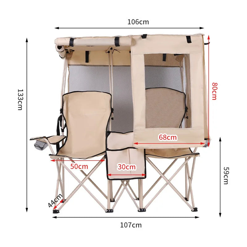 Heavy-Duty Double Folding Camping Chair with Integrated Canopy