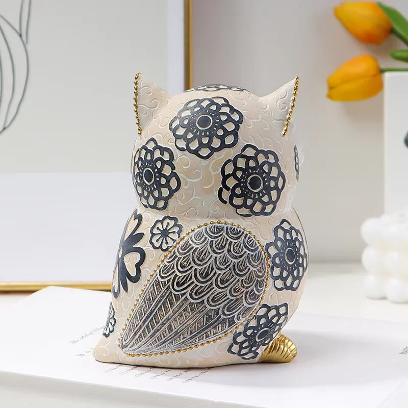 Floral Motif Owl Figurine