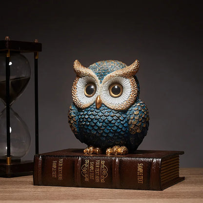 Rotund Owl Figurine – Deep Teal and Antique Gold