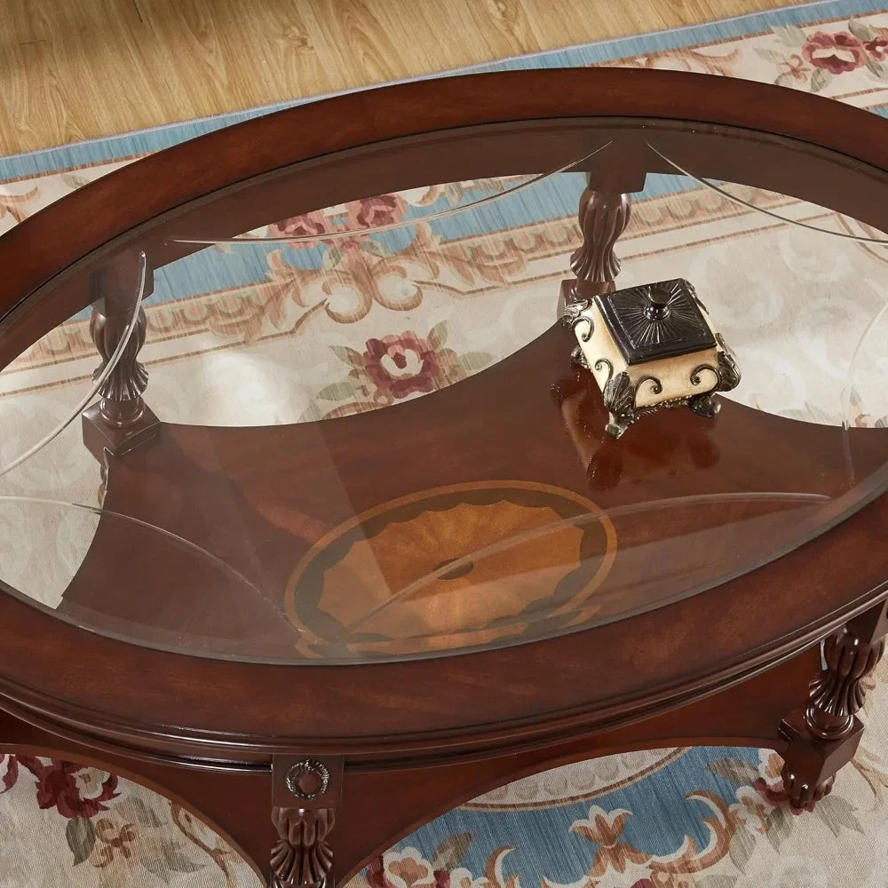 Vintage Glass Top Coffee Table Set