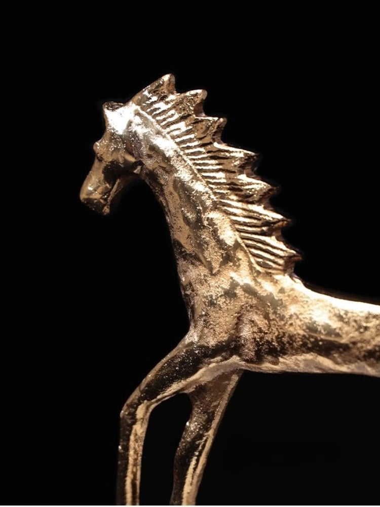 The Dash - Mid-Century Golden Horse Sculpture on Marble Base