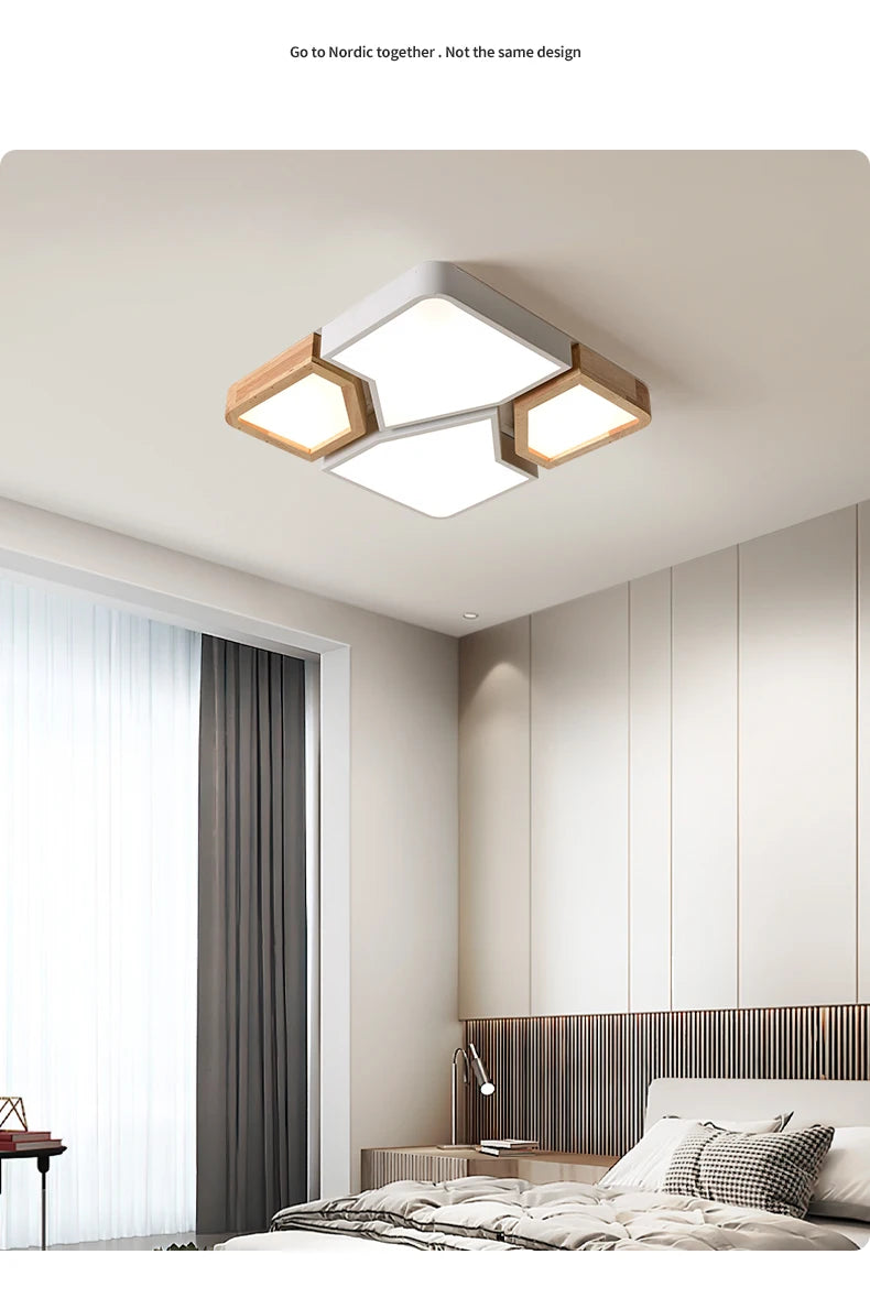 Geometra - Nordic Style Geometric Ceiling Light with Wood Finish
