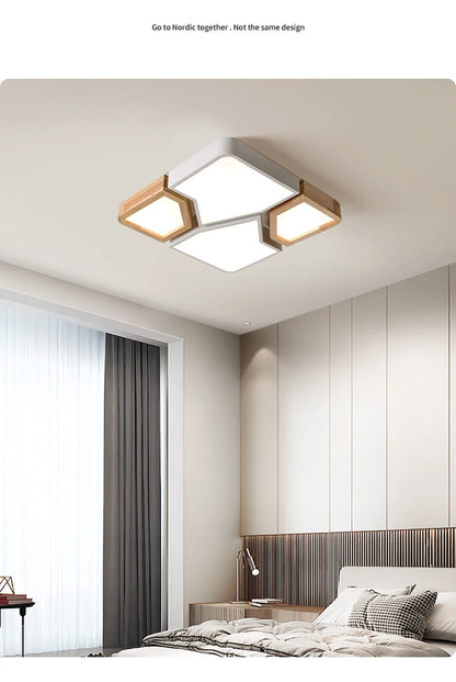 Geometra - Nordic Style Geometric Ceiling Light with Wood Finish