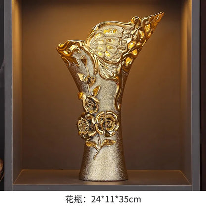 VASE WITH RAISED GOLD FLOWERS | 15-Inch Baroque Relief Sculpture