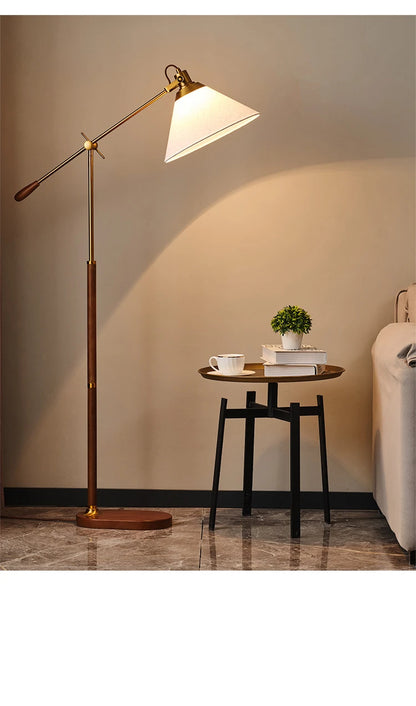 The Nordica - Walnut Wood &amp; Brass Floor Lamp