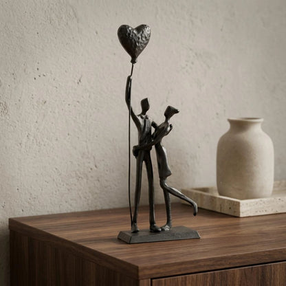 Heart Balloon Couple Cast Iron Figurine