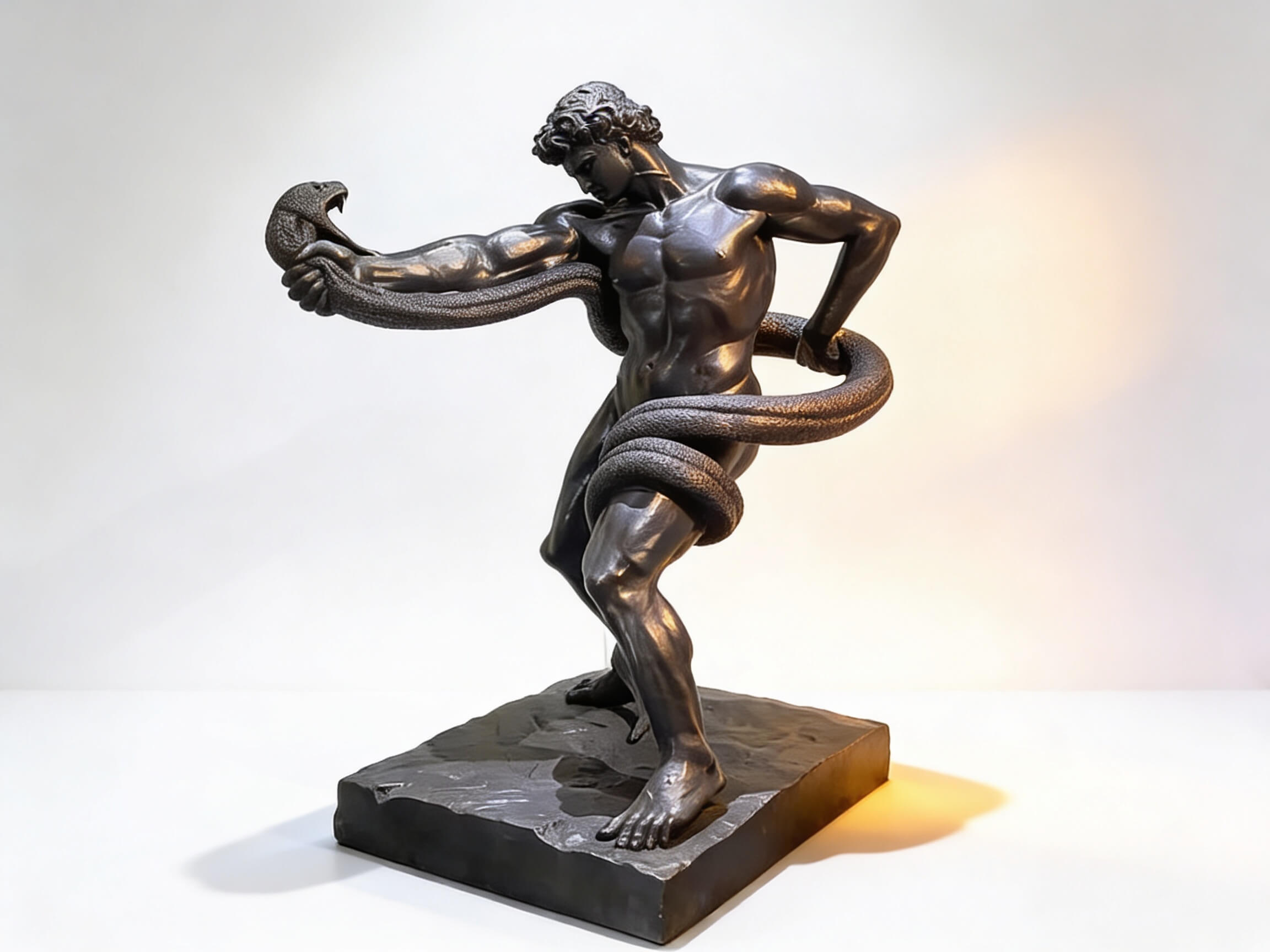 THE WRESTLER | Greek Warrior and Serpent Bronze Sculpture
