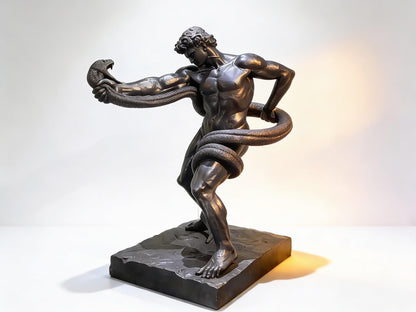 THE WRESTLER | Greek Warrior and Serpent Bronze Sculpture