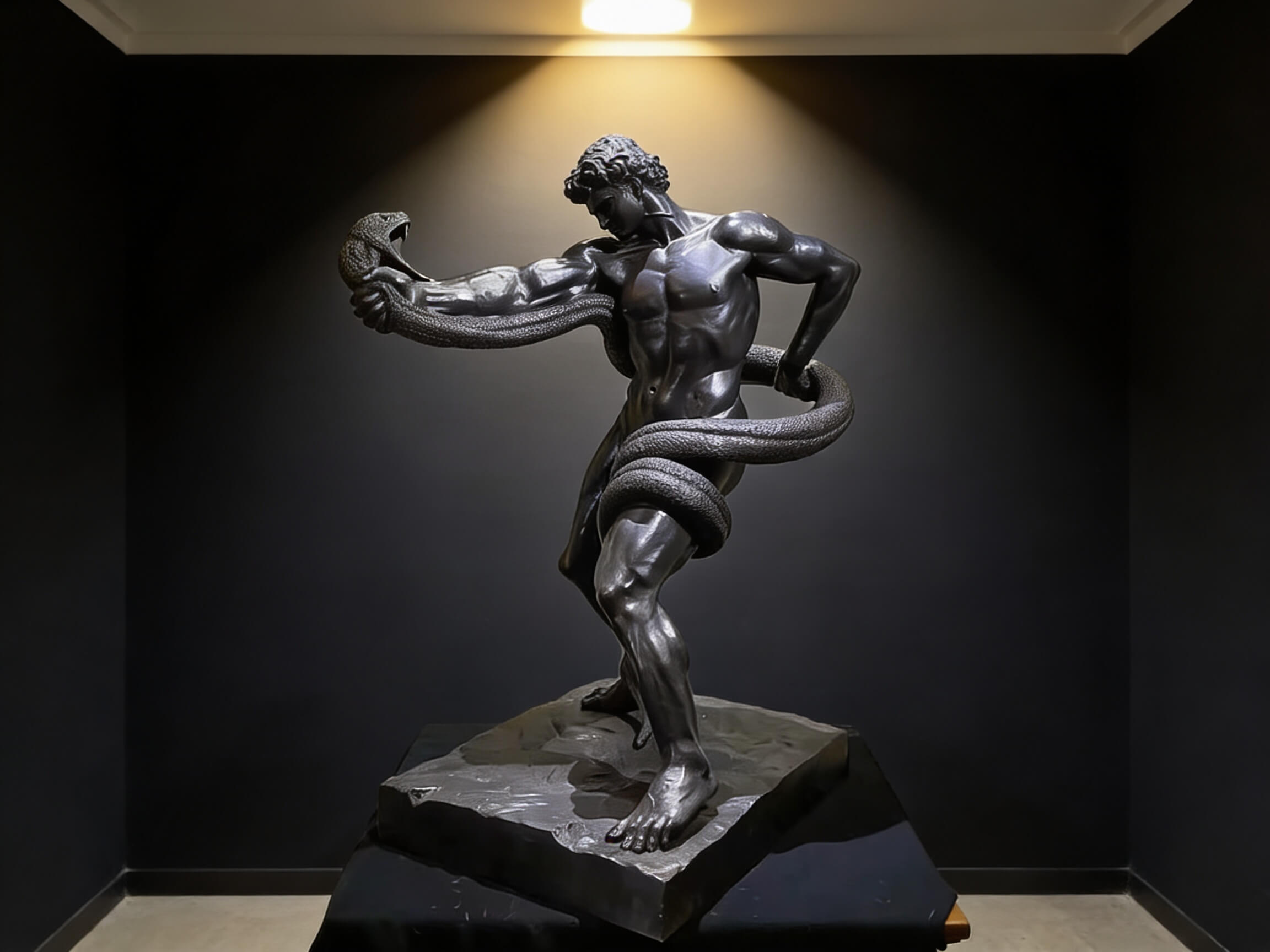 THE WRESTLER | Greek Warrior and Serpent Bronze Sculpture